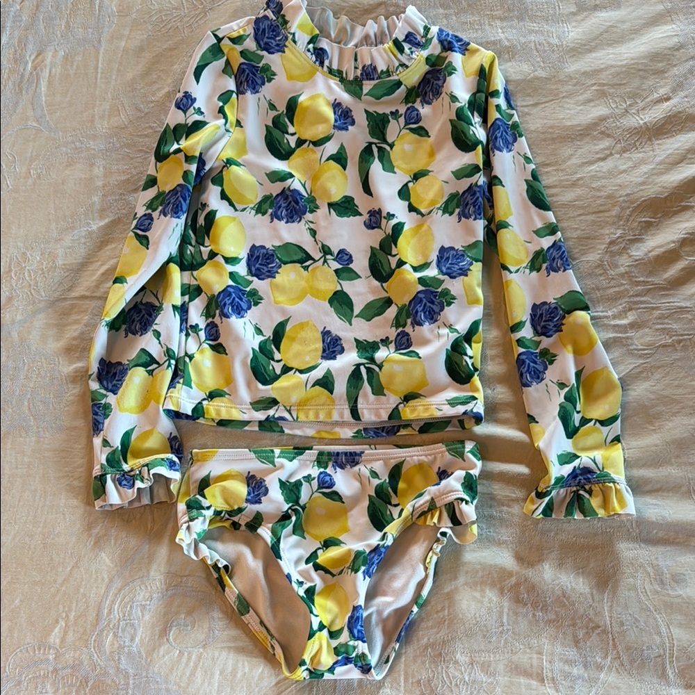 Girls Janie and Jack Yellow and Blue Rashguard Swim size 6